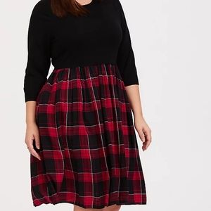 Torrid Black Sweater to Plaid Woven Challis Dress